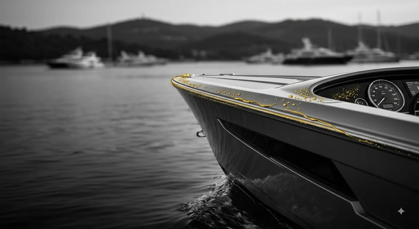 A luxury speedboat in an Istrian nautical setting.
